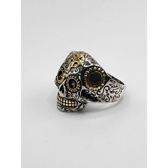 SUGAR SKULL/SANTA 925 STERLING SILVER/DAY OF THE DEAD/BIKER/RING sz 10.5 - Picture 3 of 5